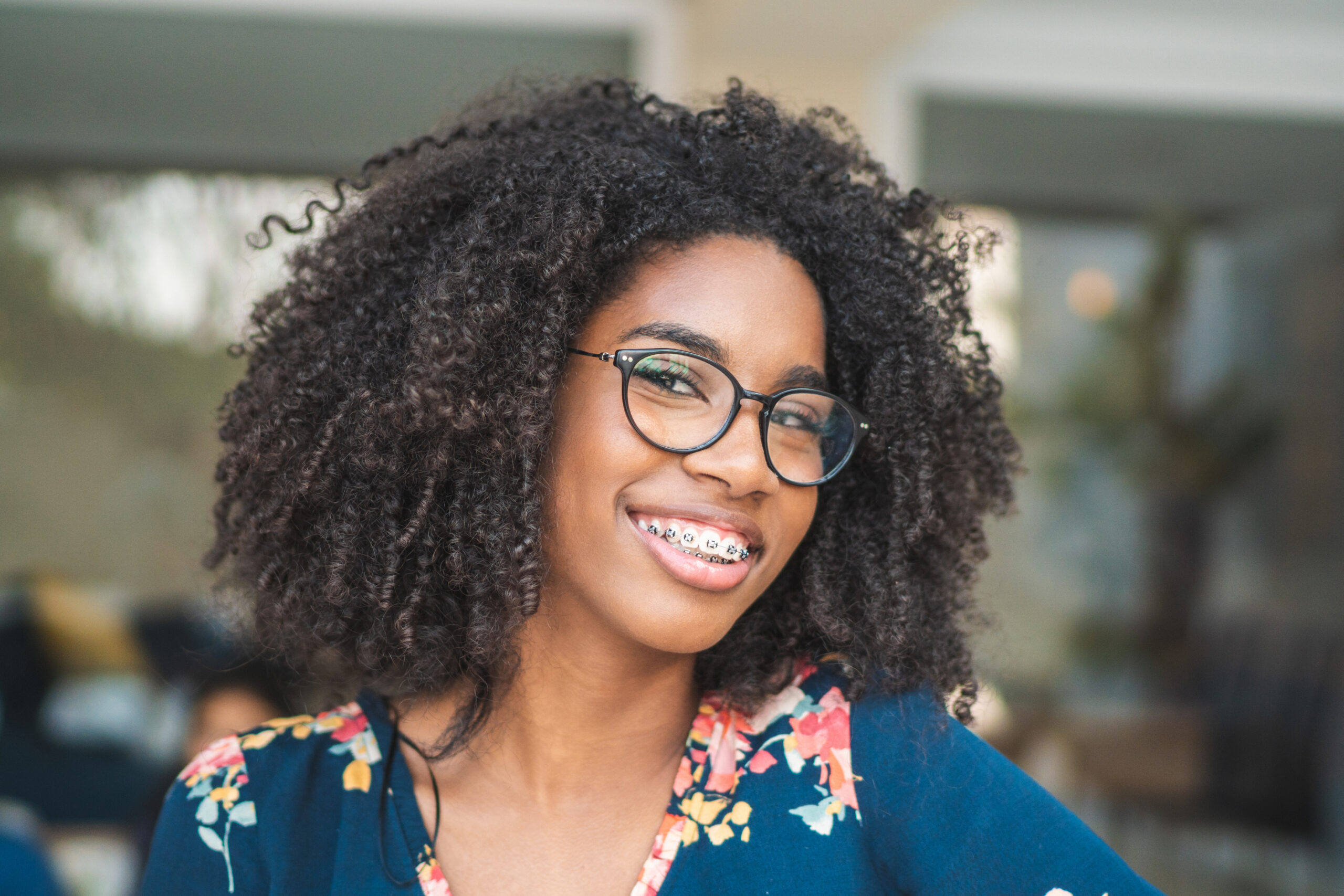 Girl smiling with braces